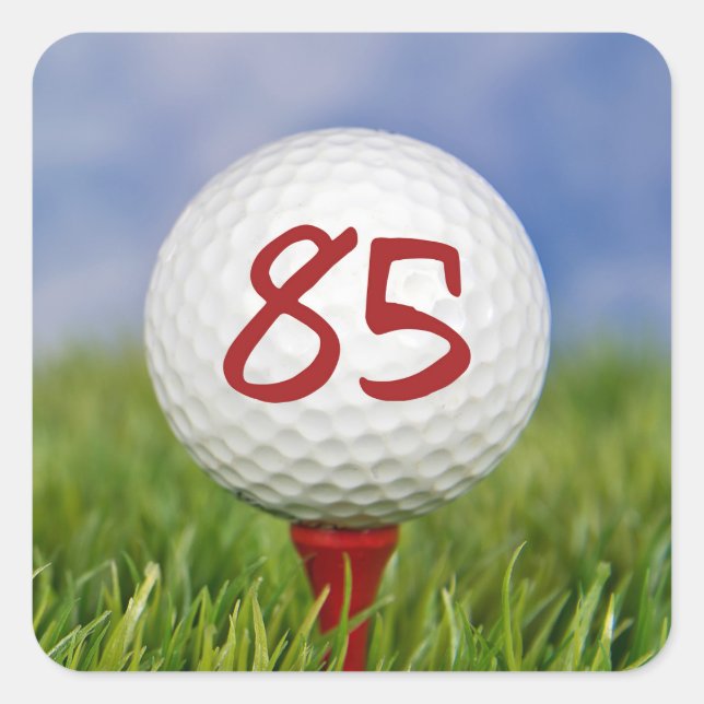 golf ball on red tee 85th birthday square sticker (Front)