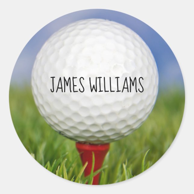 golf ball on red tee classic round sticker (Front)