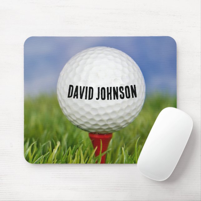 Golf Ball On Red Tee Mouse Mat (With Mouse)