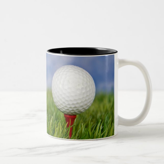 Golf Ball On Red Tee with Quote Two-Tone Coffee Mug (Right)