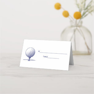 Golf Ball on Tee Escort Card Place Card Blue