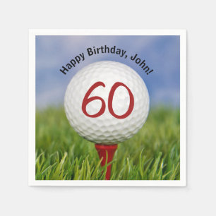 Golf ball on tee for 60th birthday napkin