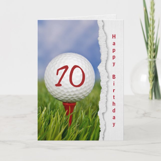 golf ball on tee for 70th birthday card (Front)