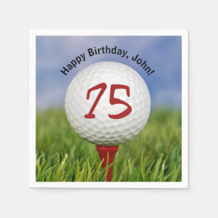 Golf ball on tee for 75th birthday napkin