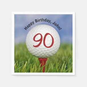Golf ball on tee for 90th birthday napkin