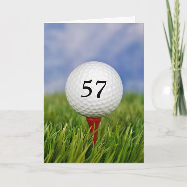 golf ball on tee for birthday year card (Front)