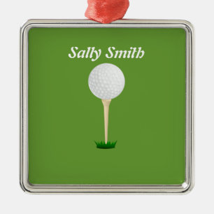 Golf ball on tee Green Ornament
