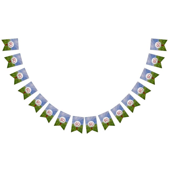 golf ball on tee in grass for 50th birthday bunting  (All)