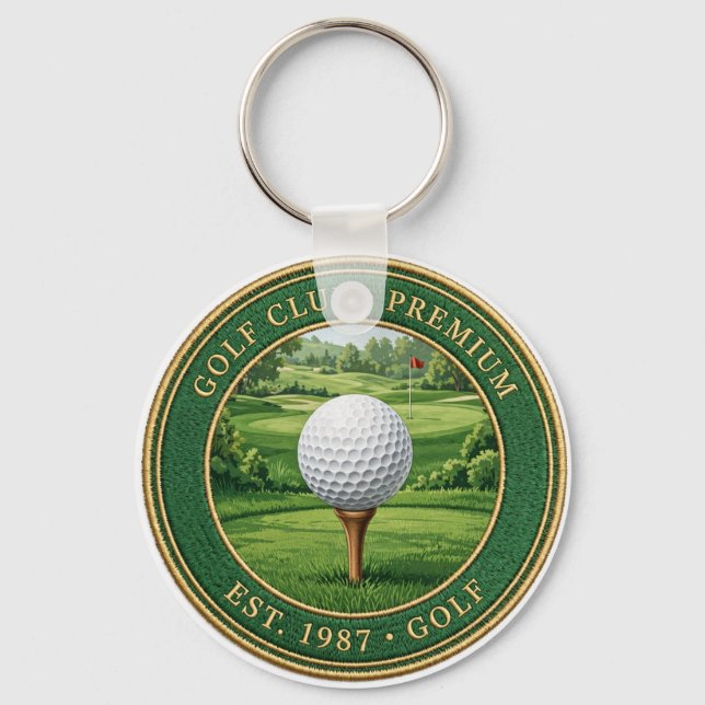 Golf Ball On Tee Premium Keychain (Front)