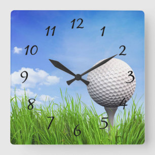 Golf ball on tee square wall clock