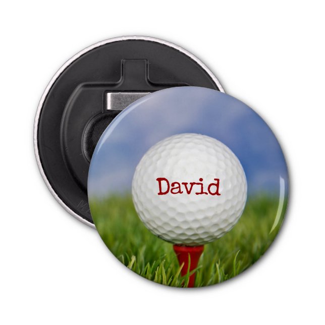 Golf Ball On Tee with Name Bottle Opener (Front)