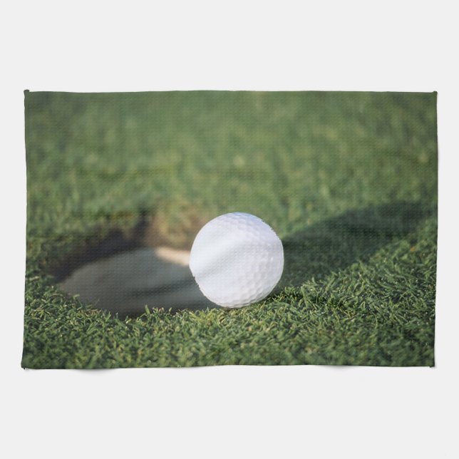 Golf Ball on the edge of hole Tea Towel (Horizontal)