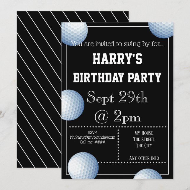 Golf Ball Party Invitation Editable (Front/Back)