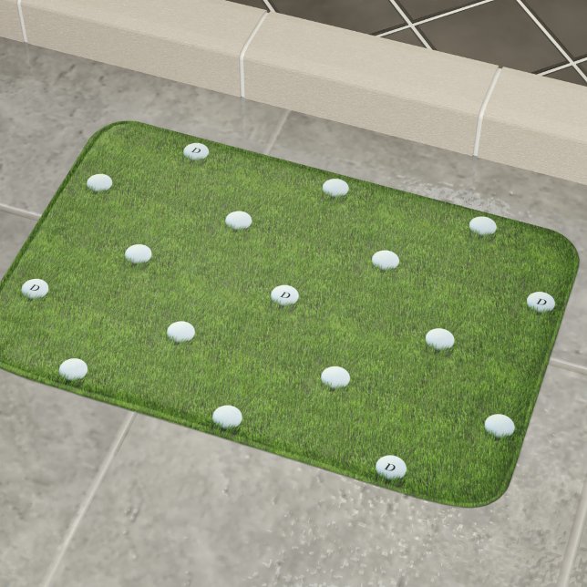 Golf Ball Pattern Monogram Golfer's Green Bath Mat (Creator Uploaded)