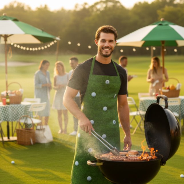 Golf Ball Pattern Monogram Green Apron for Golfers (A fun green apron for the golfer in your life. Add their initial)