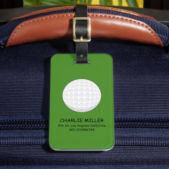 Golf Ball Personalise Luggage Tag (Front Insitu 2)