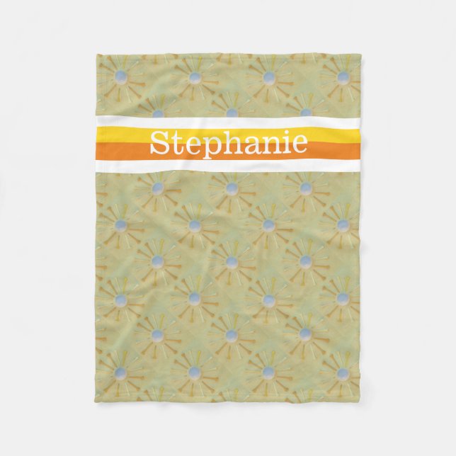 Golf ball  Personalised with name orange & yellow Fleece Blanket (Front)