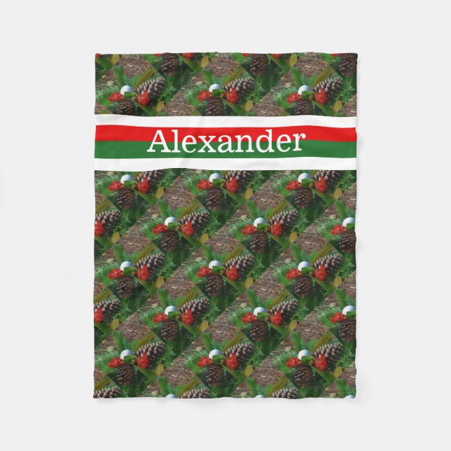 Golf ball  Personalised with name Red & Green Fleece Blanket (Front)