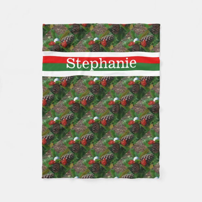 Golf ball  Personalised with name Red & Green Fleece Blanket (Front)