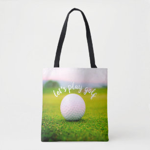 golf ball photo for golfers let's play golf quote tote bag