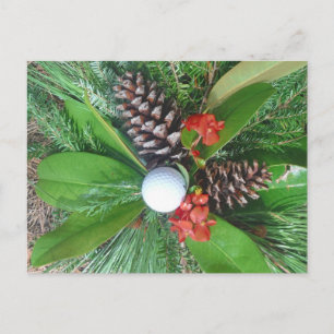 Golf ball pine cones and evergreens Christmas Holiday Postcard