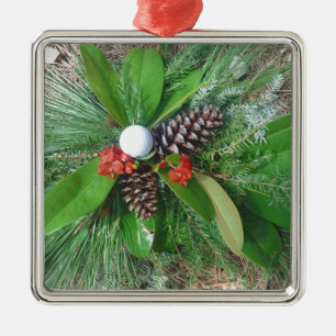 Golf ball pine cones and evergreens Christmas Metal Tree Decoration