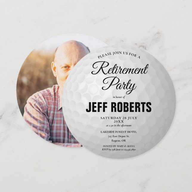 Golf Ball Retirement Party Photo Circular Invitation (Front/Back)