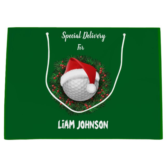 Golf Ball Santa Hat Christmas Gift Bag (Front)