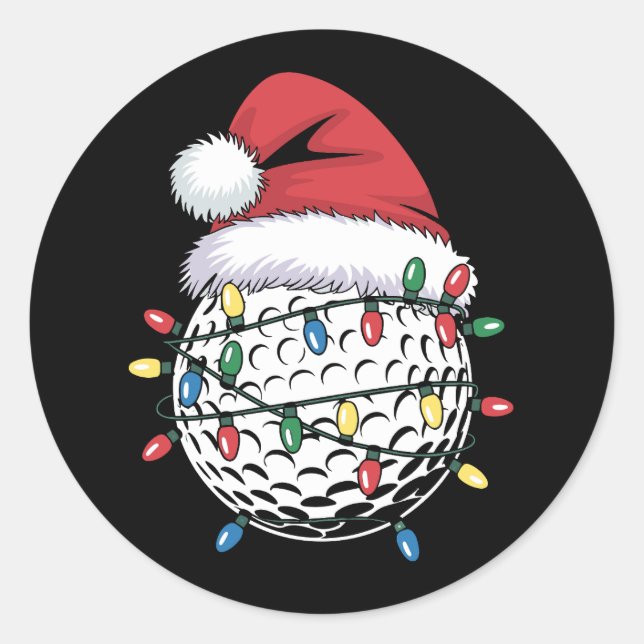 Golf Ball Santa Hat Christmas Golfing Xmas Lights  Classic Round Sticker (Front)