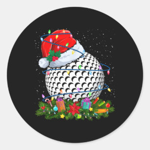 Golf Ball Santa Hat Christmas Lights Funny Sport X Classic Round Sticker