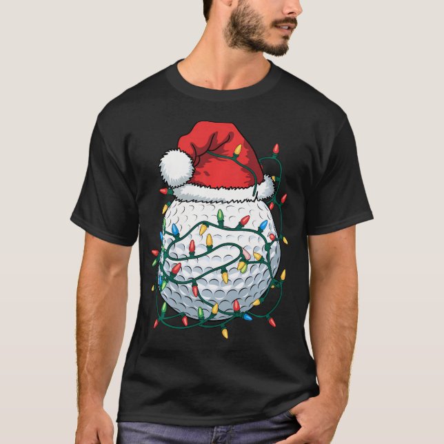  Golf Ball Santa Hat Men Womens Christmas Golfing  T-Shirt (Front)