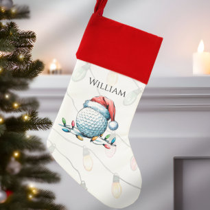 Golf Ball Santa Hat String Lights Personalised Christmas Stocking