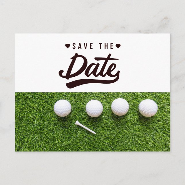Golf ball save the date postcard (Front)