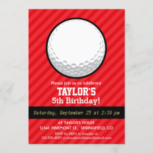 Golf Ball; Scarlet Red Stripes Invitation