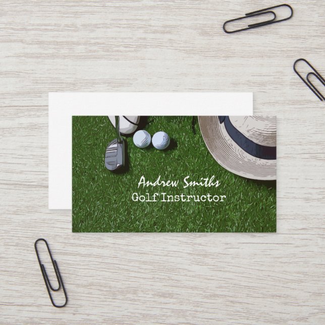 Golf ball shoe putter on green golfer business car business card (Front/Back In Situ)