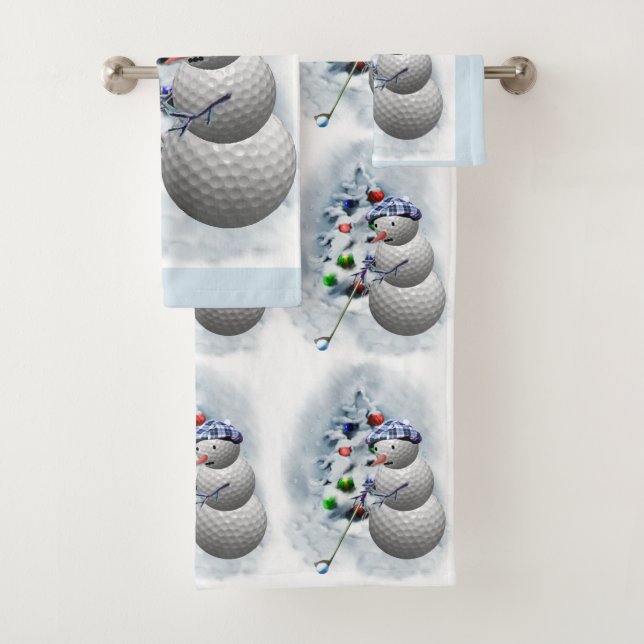 Golf Ball Snowman Christmas Bath Towel Set (Insitu)