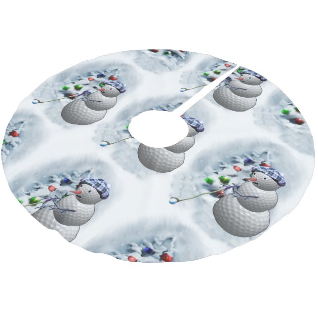 Golf Ball Snowman Christmas Brushed Polyester Tree Skirt (Angled)