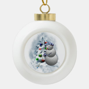 Golf Ball Snowman Christmas Ceramic Ball Christmas Ornament