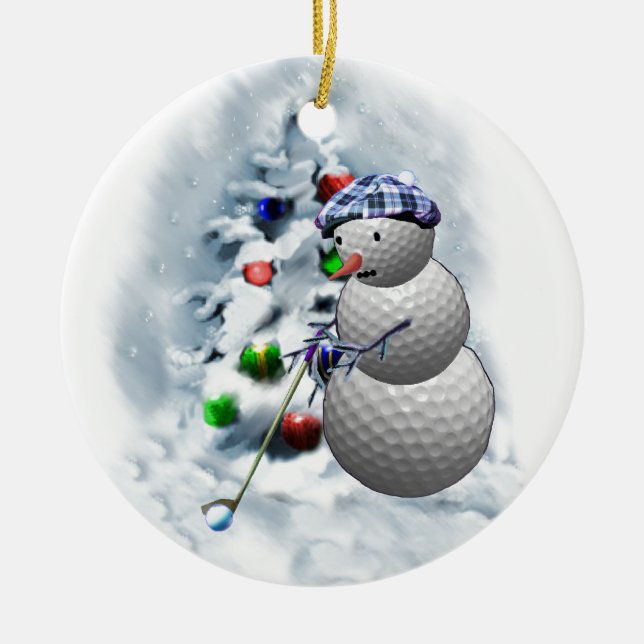 Golf Ball Snowman Christmas Ceramic Tree Decoration (Front)