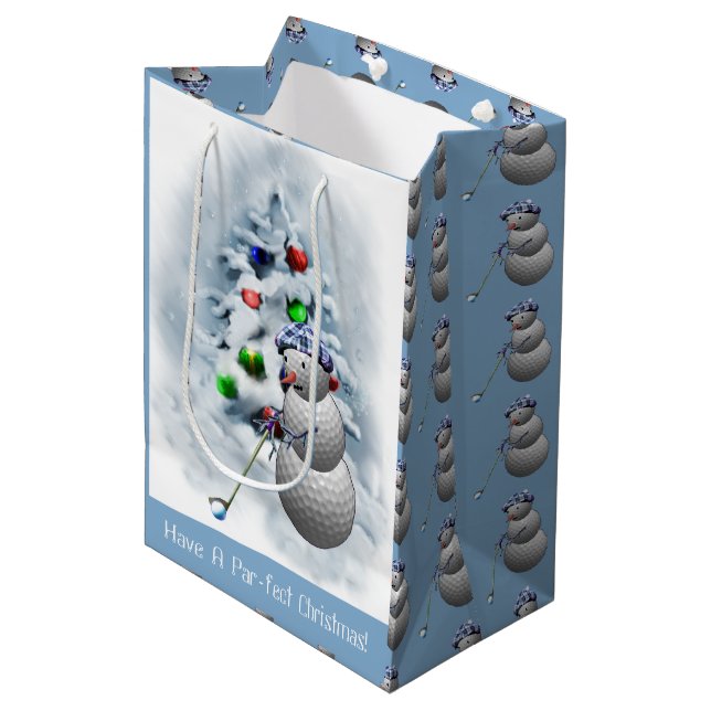 Golf Ball Snowman Christmas Medium Gift Bag (Front Angled)