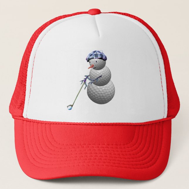 Golf Ball Snowman Christmas Trucker Hat (Front)