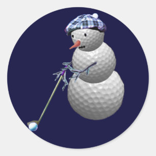 Golf Ball Snowman Classic Round Sticker