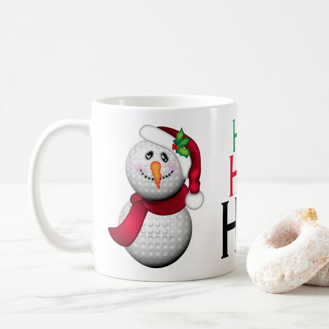 Golf Ball Snowman Santa Christmas Coffee Mug (With Donut)