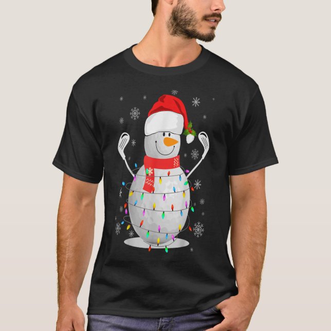 Golf Ball Snowman Santa Hat Christmas Lights Golfe T-Shirt (Front)