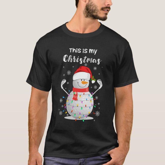 Golf Ball Snowman Santa Hat Christmas Lights Golfe T-Shirt (Front)