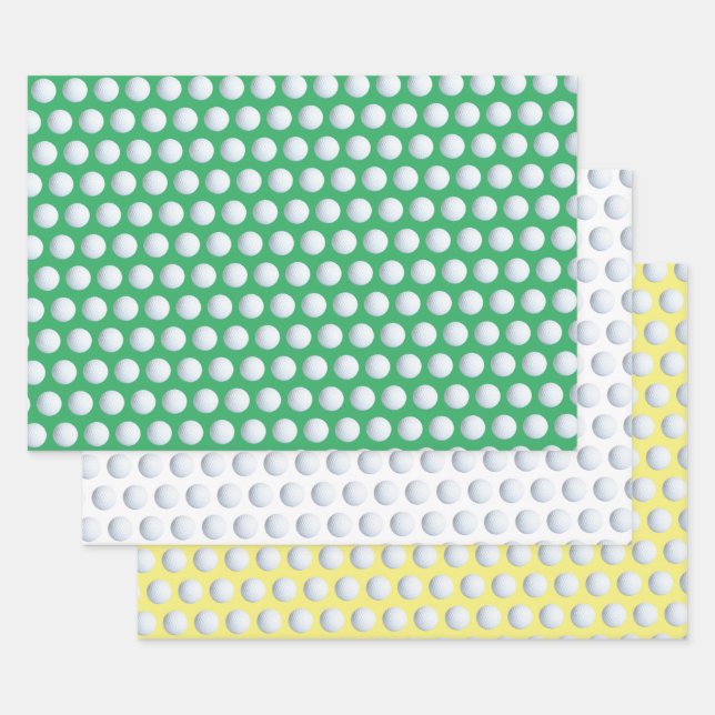 Golf Ball Sport Pattern Green White & Yellow Wrapping Paper Sheet (Set)
