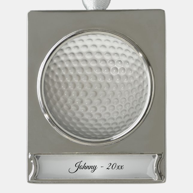 Golf Ball Sport Personalised Silver Plated Banner Ornament (Front)