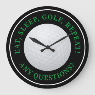 Golf Ball Sports Golfing Quote Modern Black Green Large Clock