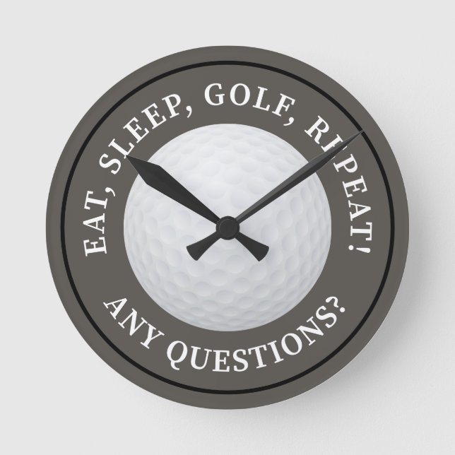 Golf Ball Sports Golfing Quote Modern Brown Bronze Round Clock (Front)