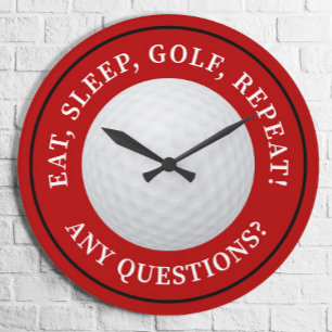 Golf Ball Sports Golfing Quote Modern Funny Red Round Clock